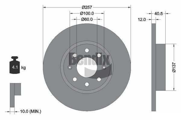 BENDIX Braking BDS1297: Piduriketas Ø: 257mm, täis, Ø: 257mm, kaetud, ilma rattakeskmeta, ilma rattalaagrita, ilma rattakinnituspoltideta