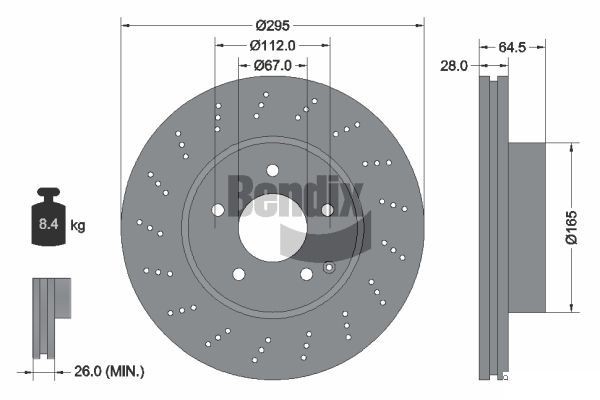 BENDIX Braking BDS1303HC: Piduriketas Ø: 295mm, sisemine õhutus, perforeeritud, Ø: 295mm, kaetud, ilma rattakeskmeta, ilma rattalaagrita, ilma rattakinnituspoltideta