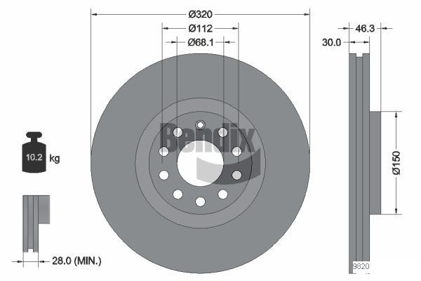 BENDIX Braking BDS1310HC: Piduriketas Ø: 320mm, välisõhutus, Ø: 320mm, kaetud, ilma rattakeskmeta, ilma rattalaagrita, ilma rattakinnituspoltideta