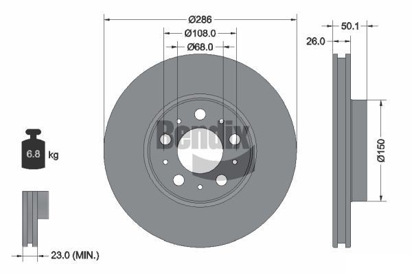 BENDIX Braking BDS1312: Piduriketas Ø: 286mm, välisõhutus, Ø: 286mm, kaetud, ilma rattakeskmeta, ilma rattalaagrita, ilma rattakinnituspoltideta