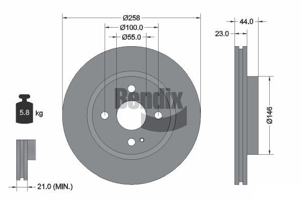 BENDIX Braking BDS1327: Piduriketas Ø: 258mm, sisemine õhutus, Ø: 258mm, kaetud, ilma rattakeskmeta, ilma rattalaagrita, ilma rattakinnituspoltideta