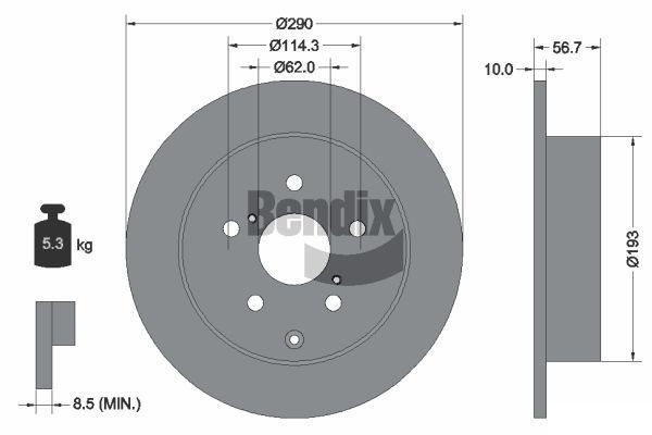 BENDIX Braking BDS1329: Piduriketas Ø: 290mm, täis, Ø: 290mm, kaetud, ilma rattakeskmeta, ilma rattalaagrita, ilma rattakinnituspoltideta