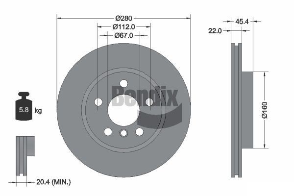 BENDIX Braking BDS1330: Piduriketas Ø: 280mm, sisemine õhutus, Ø: 280mm, kaetud, ilma rattakeskmeta, ilma rattalaagrita, ilma rattakinnituspoltideta