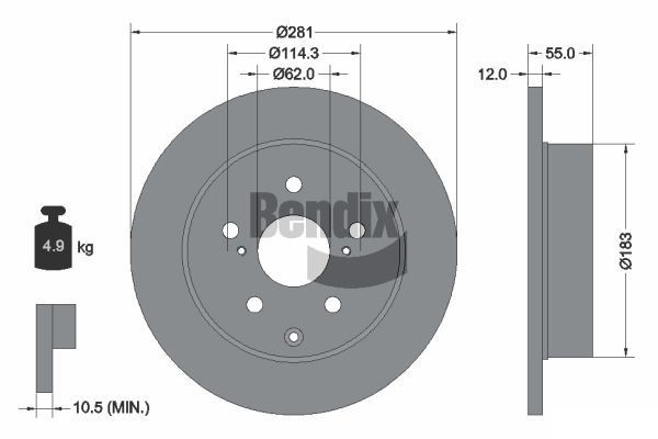 BENDIX Braking BDS1333: Piduriketas Ø: 281mm, täis, Ø: 281mm, kaetud, ilma rattakeskmeta, ilma rattalaagrita, ilma rattakinnituspoltideta
