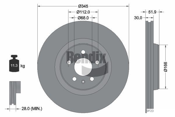 BENDIX Braking BDS1335HC: Piduriketas Ø: 345mm, sisemine õhutus, Ø: 345mm, kaetud, ilma rattakeskmeta, ilma rattalaagrita, ilma rattakinnituspoltideta