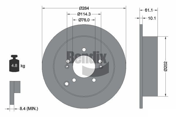 BENDIX Braking BDS1343: Piduriketas Ø: 284mm, täis, Ø: 284mm, kaetud, ilma rattakeskmeta, ilma rattalaagrita, ilma rattakinnituspoltideta