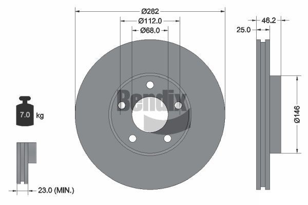 BENDIX Braking BDS1347: Piduriketas Ø: 282mm, sisemine õhutus, Ø: 282mm, kaetud, ilma rattakeskmeta, ilma rattalaagrita, ilma rattakinnituspoltideta