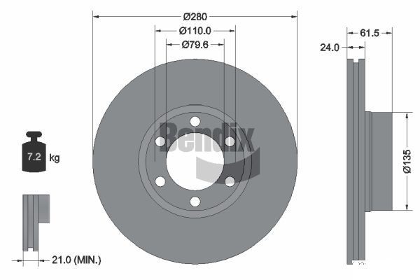 BENDIX Braking BDS1349: Piduriketas Ø: 280mm, sisemine õhutus, Ø: 280mm, kaetud, ilma rattakeskmeta, ilma rattalaagrita, ilma rattakinnituspoltideta