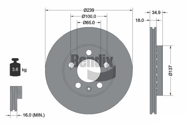 BENDIX Braking BDS1350: Piduriketas Ø: 239mm, välisõhutus, Ø: 239mm, kaetud, ilma rattakeskmeta, ilma rattalaagrita, ilma rattakinnituspoltideta