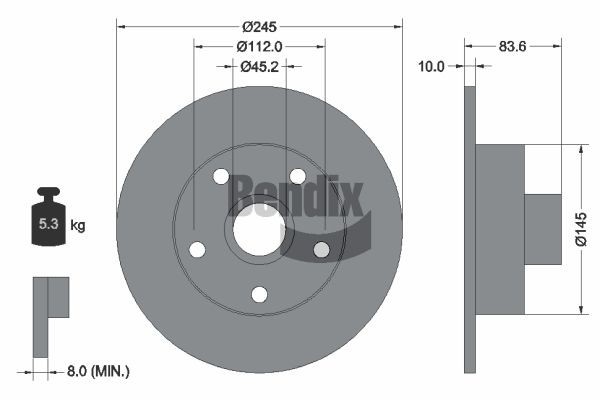 BENDIX Braking BDS1354: Disc de frână Ř: 245mm, plin, Ř: 245mm, acoperit (cu un strat protector), cu butuc roata, fara rulment roata, fara suruburi de fixare roata