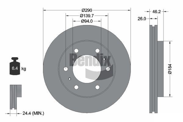 BENDIX Braking BDS1357: Piduriketas Ø: 290mm, sisemine õhutus, Ø: 290mm, kaetud, ilma rattakeskmeta, ilma rattalaagrita, ilma rattakinnituspoltideta