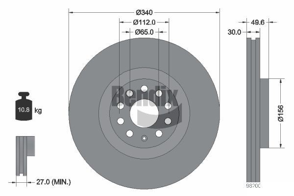 BENDIX Braking BDS1358HC: Piduriketas Ø: 340mm, sisemine õhutus, Ø: 340mm, kaetud, ilma rattakeskmeta, ilma rattalaagrita, ilma rattakinnituspoltideta