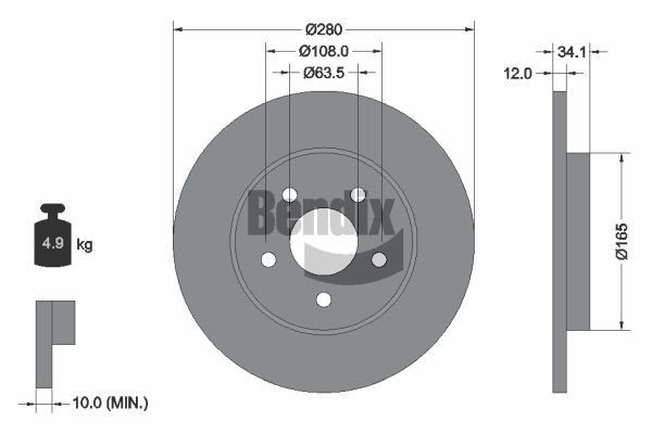 BENDIX Braking BDS1360: Piduriketas Ø: 280mm, täis, Ø: 280mm, kaetud, ilma rattakeskmeta, ilma rattalaagrita, ilma rattakinnituspoltideta