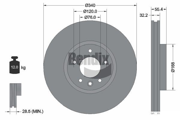 BENDIX Braking BDS1361HC: Piduriketas Ø: 340mm, sisemine õhutus, Ø: 340mm, kaetud, ilma rattakeskmeta, ilma rattalaagrita, ilma rattakinnituspoltideta