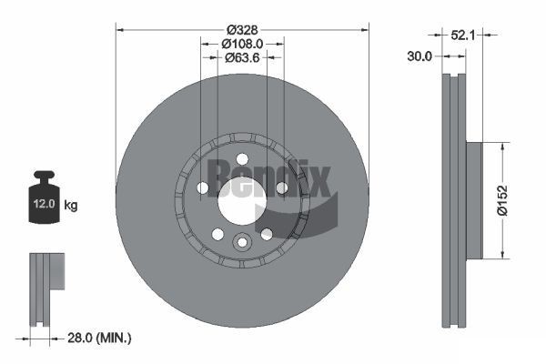 BENDIX Braking BDS1364HC: Piduriketas Ø: 328mm, välisõhutus, Ø: 328mm, kaetud, ilma rattakeskmeta, ilma rattalaagrita, ilma rattakinnituspoltideta