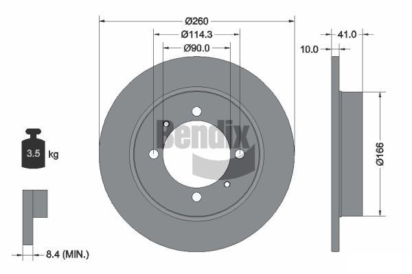BENDIX Braking BDS1367: Piduriketas Ø: 260mm, täis, Ø: 260mm, kaetud, ilma rattakeskmeta, ilma rattalaagrita, ilma rattakinnituspoltideta