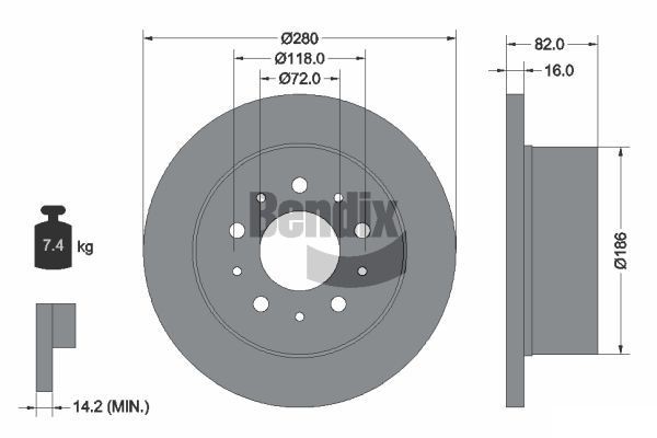 BENDIX Braking BDS1371: Piduriketas Ø: 280mm, täis, Ø: 280mm, kaetud, ilma rattakeskmeta, ilma rattalaagrita, ilma rattakinnituspoltideta