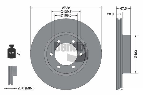 BENDIX Braking BDS1373: Piduriketas Ø: 338mm, sisemine õhutus, Ø: 338mm, kaetud, ilma rattakeskmeta, ilma rattalaagrita, ilma rattakinnituspoltideta