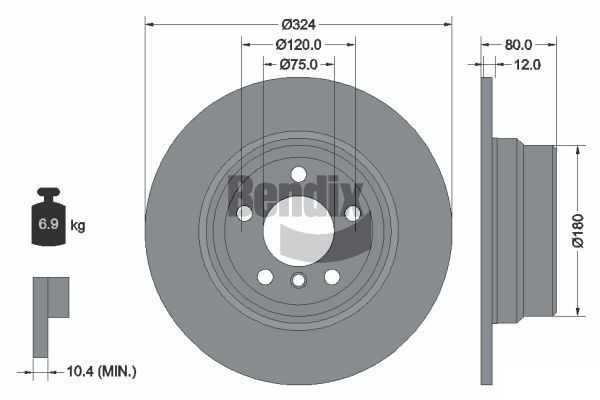 BENDIX Braking BDS1375: Disc de frână Ř: 324mm, plin, Ř: 324mm, acoperit (cu un strat protector), fara butuc roata, fara rulment roata, fara suruburi de fixare roata