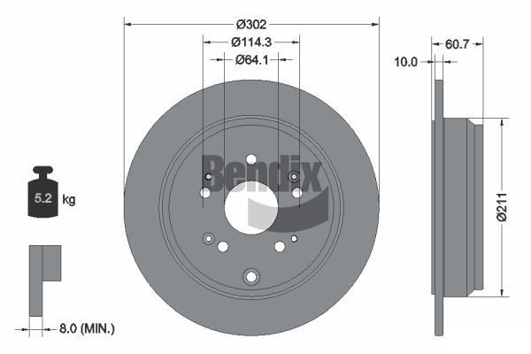 BENDIX Braking BDS1377: Disc de frână Ř: 302mm, plin, Ř: 302mm, acoperit (cu un strat protector), fara butuc roata, fara rulment roata, fara suruburi de fixare roata