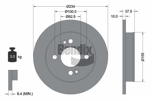BENDIX Braking BDS1381: Piduriketas Ø: 234mm, täis, Ø: 234mm, kaetud, ilma rattakeskmeta, ilma rattalaagrita, ilma rattakinnituspoltideta