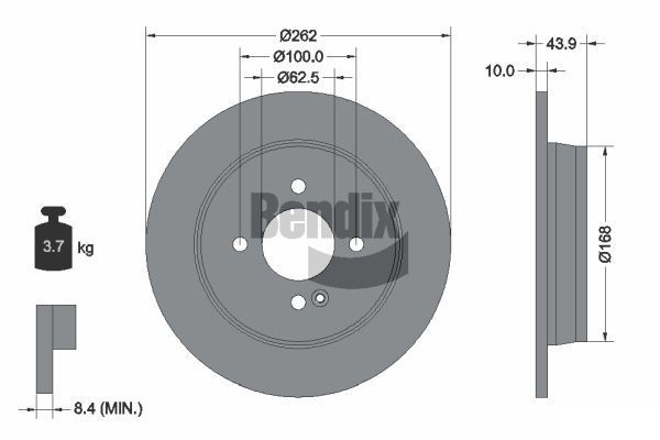 BENDIX Braking BDS1384: Piduriketas Ø: 262mm, täis, Ø: 262mm, kaetud, ilma rattakeskmeta, ilma rattalaagrita, ilma rattakinnituspoltideta
