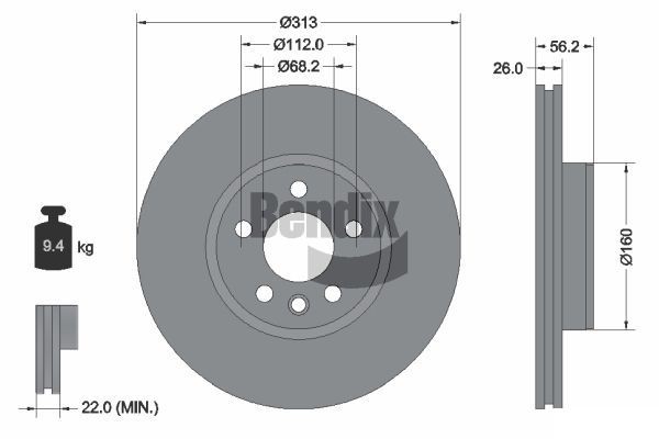 BENDIX Braking BDS1385HC: Piduriketas Ø: 313mm, sisemine õhutus, Ø: 313mm, kaetud, ilma rattakeskmeta, ilma rattalaagrita, ilma rattakinnituspoltideta