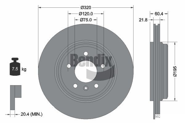 BENDIX Braking BDS1389: Piduriketas Ø: 320mm, välisõhutus, Ø: 320mm, kaetud, ilma rattakeskmeta, ilma rattalaagrita, ilma rattakinnituspoltideta