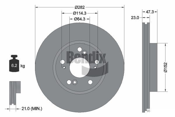 BENDIX Braking BDS1392: Piduriketas Ø: 282mm, sisemine õhutus, Ø: 282mm, ilma rattakeskmeta, ilma rattalaagrita, ilma rattakinnituspoltideta