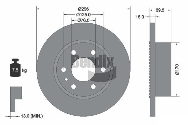 BENDIX Braking BDS1393: Piduriketas Ø: 296mm, täis, Ø: 296mm, ilma rattakeskmeta, ilma rattalaagrita, ilma rattakinnituspoltideta, koos ABS-andurirõngaga