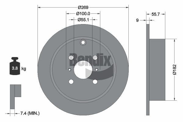 BENDIX Braking BDS1396: Piduriketas Ø: 269mm, täis, Ø: 269mm, kaetud, ilma rattakeskmeta, ilma rattalaagrita, ilma rattakinnituspoltideta