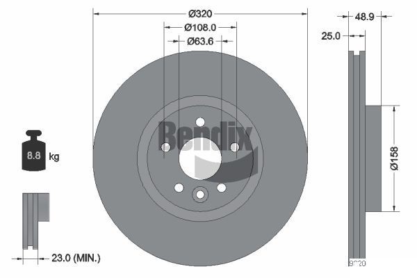 BENDIX Braking BDS1397HC: Piduriketas Ø: 320mm, sisemine õhutus, Ø: 320mm, kaetud, ilma rattakeskmeta, ilma rattalaagrita, ilma rattakinnituspoltideta