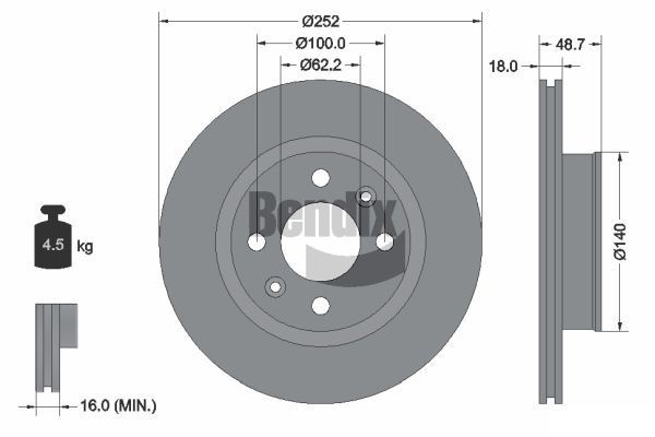 BENDIX Braking BDS1400: Piduriketas Ø: 252mm, sisemine õhutus, Ø: 252mm, kaetud, ilma rattakeskmeta, ilma rattalaagrita, ilma rattakinnituspoltideta