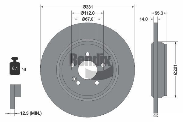 BENDIX Braking BDS1412: Piduriketas Ø: 331mm, täis, Ø: 331mm, kaetud, ilma rattakeskmeta, ilma rattalaagrita, ilma rattakinnituspoltideta