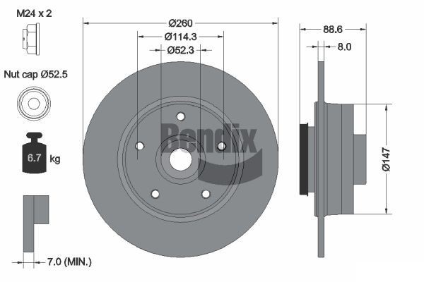BENDIX Braking BDS1413: Piduriketas Ø: 260mm, täis, Ø: 260mm, teljemutriga, kaetud, koos integreeritud magnetilise anduriga, koos rattalaagriga, ilma rattakinnituspoltideta, koos rattakeskmega