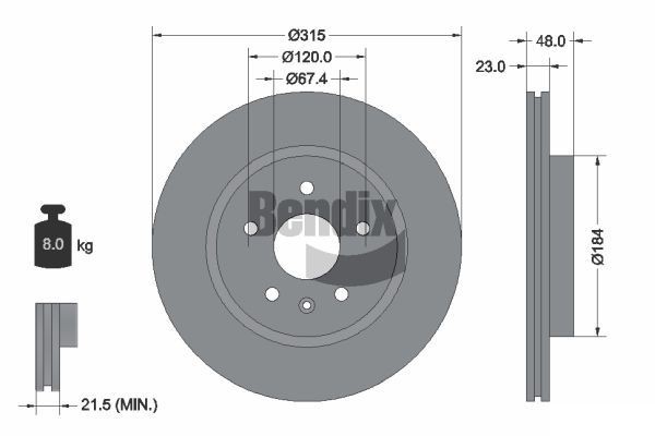 BENDIX Braking BDS1415: Piduriketas Ø: 315mm, sisemine õhutus, Ø: 315mm, kaetud, ilma rattakeskmeta, ilma rattalaagrita, ilma rattakinnituspoltideta