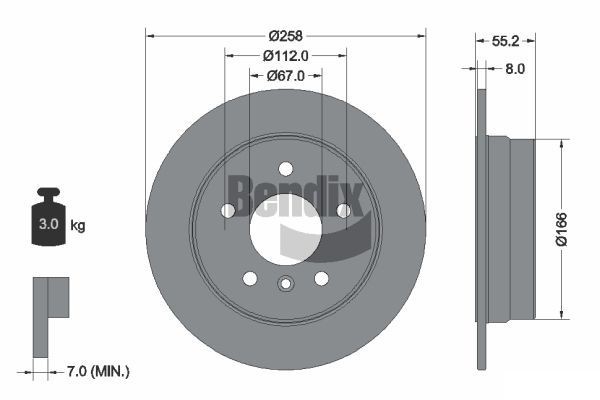 BENDIX Braking BDS1419: Piduriketas Ø: 258mm, täis, Ø: 258mm, kaetud, ilma rattakeskmeta, ilma rattalaagrita, ilma rattakinnituspoltideta