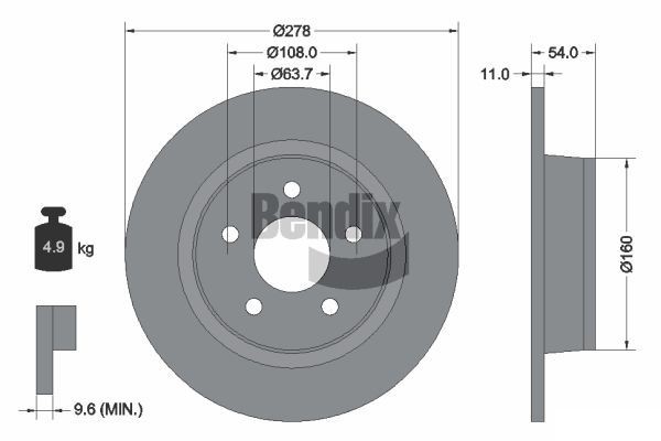 BENDIX Braking BDS1420: Stabdžių diskas Ø: 278mm, visiškai, Ø: 278mm, padengta, be rato stebulės, be rato guolio, be rato tvirtinimo smeigių