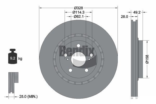 BENDIX Braking BDS1426HC: Piduriketas Ø: 328mm, välisõhutus, Ø: 328mm, kaetud, ilma rattakeskmeta, ilma rattalaagrita, ilma rattakinnituspoltideta