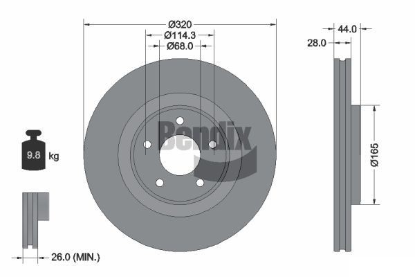 BENDIX Braking BDS1428: Piduriketas Ø: 320mm, sisemine õhutus, Ø: 320mm, kaetud, ilma rattakeskmeta, ilma rattalaagrita, ilma rattakinnituspoltideta