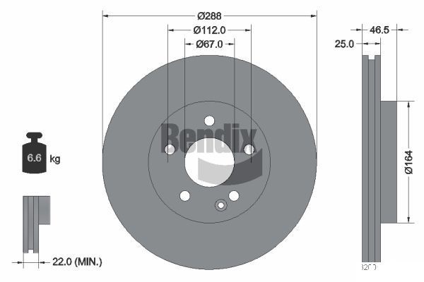 BENDIX Braking BDS1434HC: Piduriketas Ø: 288mm, sisemine õhutus, Ø: 288mm, kaetud, ilma rattakeskmeta, ilma rattalaagrita, ilma rattakinnituspoltideta