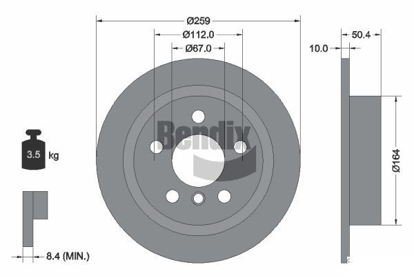 BENDIX Braking BDS1435: Piduriketas Ø: 259mm, täis, Ø: 259mm, kaetud, ilma rattakeskmeta, ilma rattalaagrita, ilma rattakinnituspoltideta