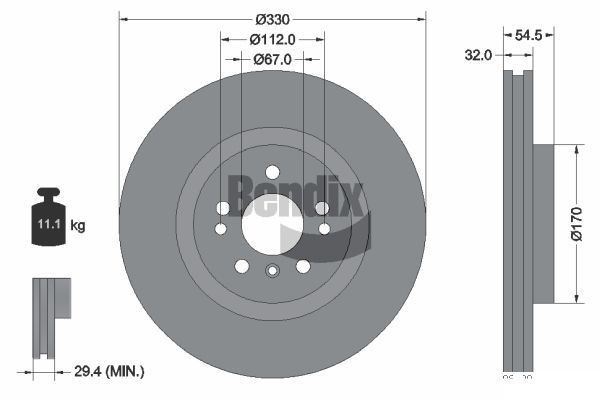 BENDIX Braking BDS1438HC: Piduriketas Ø: 330mm, sisemine õhutus, Ø: 330mm, kaetud, ilma rattakeskmeta, ilma rattalaagrita, ilma rattakinnituspoltideta