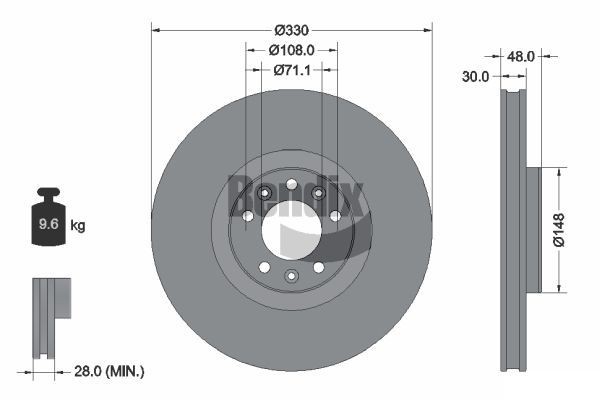 BENDIX Braking BDS1439: Bremžu diski Ø: 330mm, ar iekšējo ventilāciju, Ø: 330mm, pārklāts, bez riteņa rumbas, bez riteņa rumbas gultņa, bez riteņu stiprināšanas skrūvēm