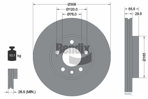 BENDIX Braking BDS1445: Piduriketas Ø: 308mm, sisemine õhutus, Ø: 308mm, kaetud, ilma rattakeskmeta, ilma rattalaagrita, ilma rattakinnituspoltideta