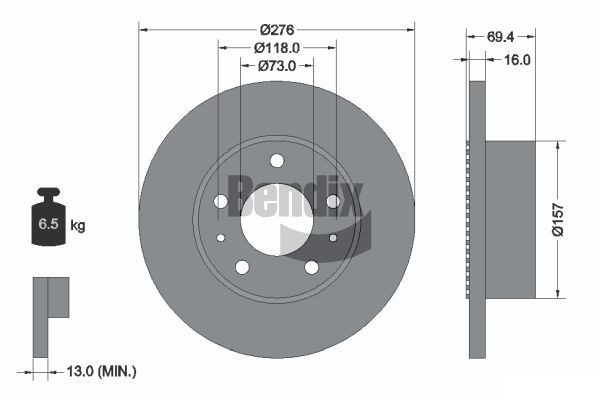 BENDIX Braking BDS1465: Piduriketas Ø: 276mm, täis, Ø: 276mm, ilma rattakeskmeta, ilma rattalaagrita, ilma rattakinnituspoltideta, koos ABS-andurirõngaga