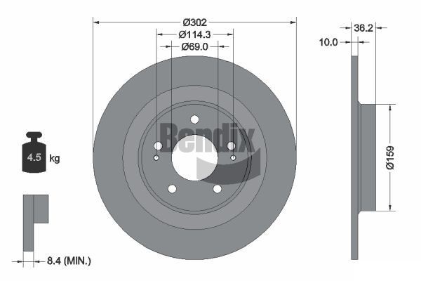 BENDIX Braking BDS1486: Piduriketas Ø: 302mm, täis, Ø: 302mm, kaetud, ilma rattakeskmeta, ilma rattalaagrita, ilma rattakinnituspoltideta
