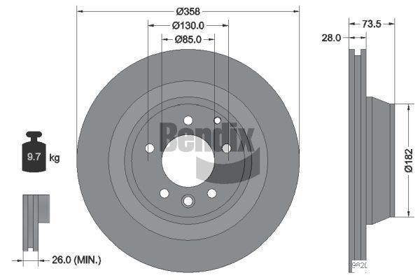 BENDIX Braking BDS1491: Piduriketas Ø: 358mm, sisemine õhutus, Ø: 358mm, kaetud, ilma rattakeskmeta, ilma rattalaagrita, ilma rattakinnituspoltideta