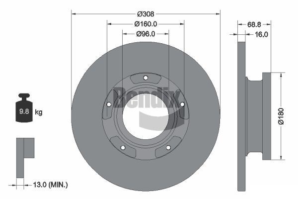 BENDIX Braking BDS1500: Bremžu diski Ø: 308mm, pilnīgi, Ø: 308mm, pārklāts, bez riteņa rumbas, bez riteņa rumbas gultņa, bez riteņu stiprināšanas skrūvēm, ar ABS devēja gredzenu