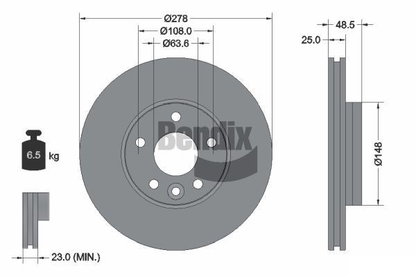 BENDIX Braking BDS1505: Piduriketas Ø: 278mm, sisemine õhutus, Ø: 278mm, kaetud, ilma rattakeskmeta, ilma rattalaagrita, ilma rattakinnituspoltideta